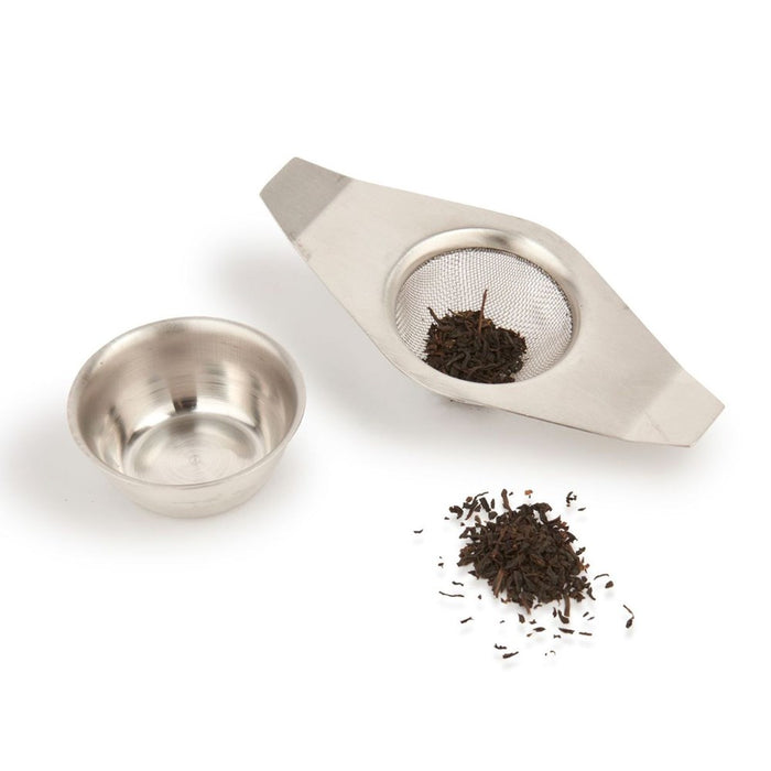 La Cafetiere Single Cup Double Handed Tea Strainer with Drip Bowl - Stainless Steel