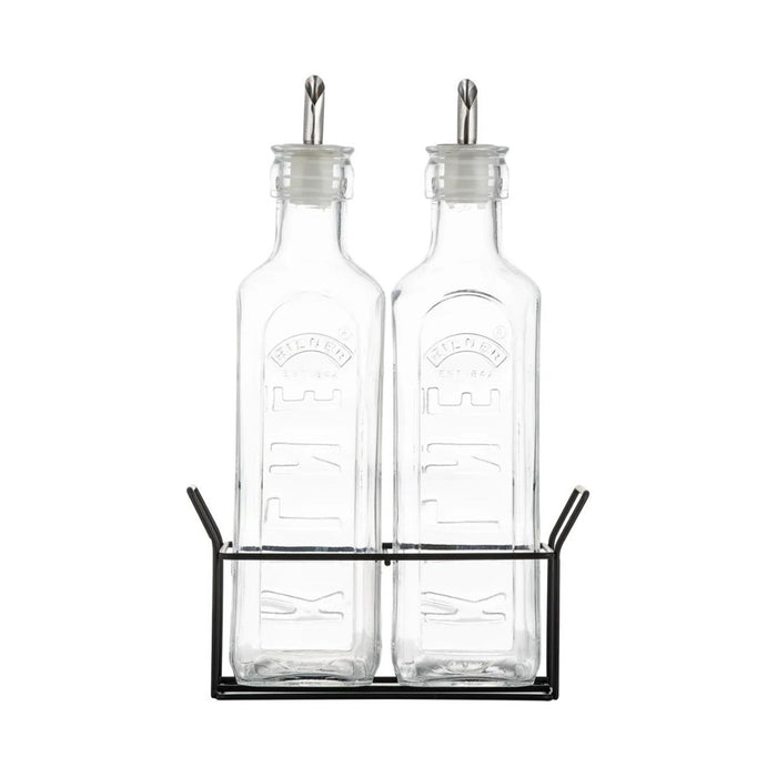 Kilner Set Of 2 Oil Bottles with Metal Rack - 600ml