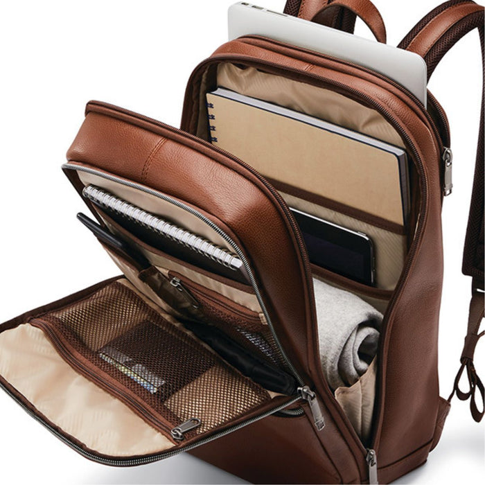 Samsonite Classic Leather Slim Backpack - Cognac
