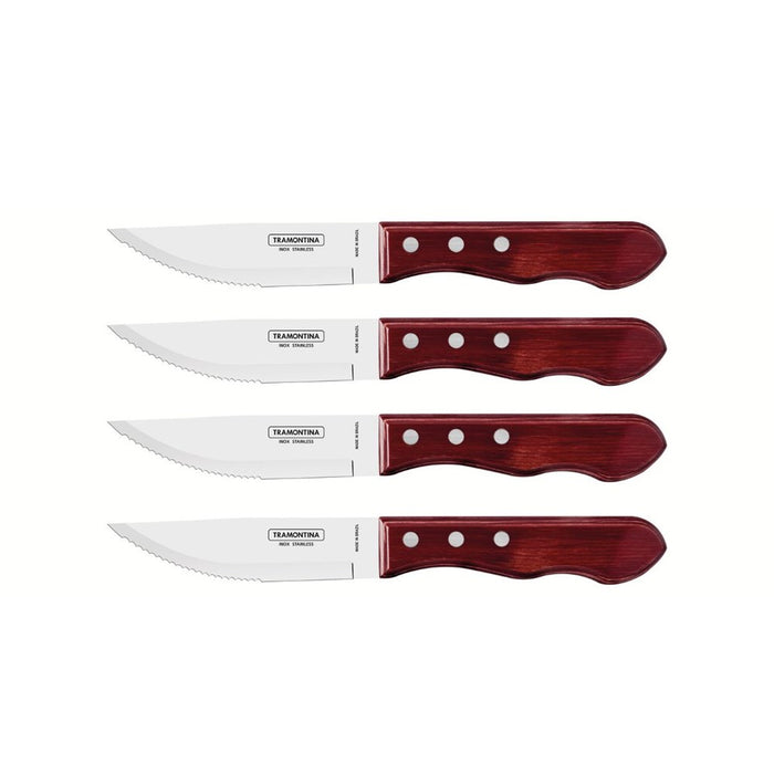 Tramontina 4 Piece Jumbo Steak Knife with Polywood Handle 12cm - Red