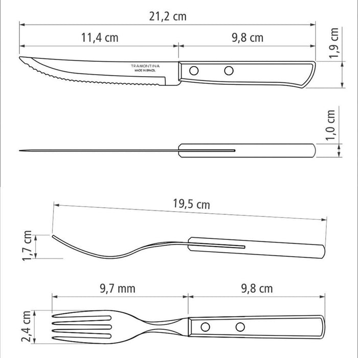 Tramontina Churrasco Steak Knife Polywood Traditional Steak Set - Brown - 12 piece