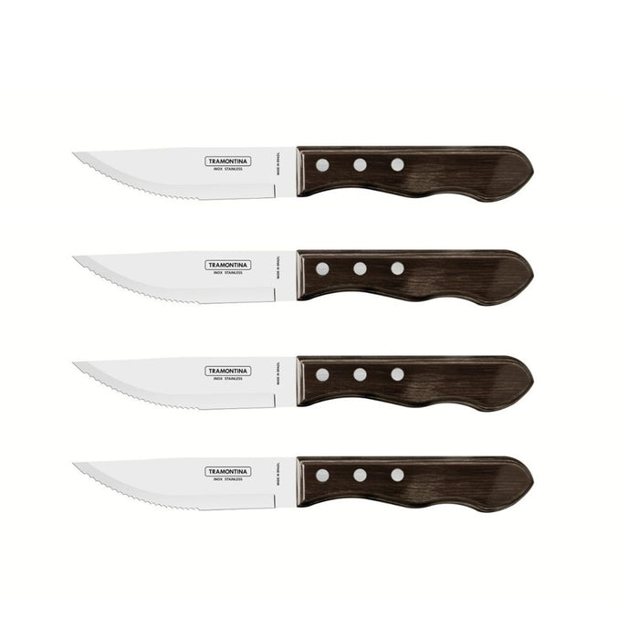 Tramontina 4 Piece Jumbo Steak Knife with Polywood Handle 12cm - Brown