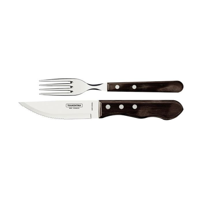 Tramontina Jumbo Steak Cutlery Set with Polywood Handle in Brown - 12 Piece