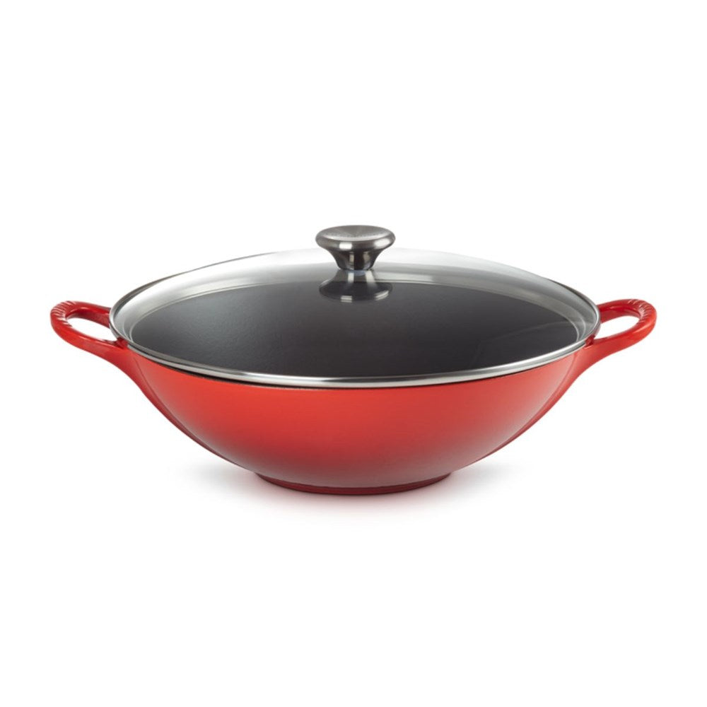 Le Creuset Signature Cast Iron Wok with Traditional Glass Lid - 32cm Le Creuset