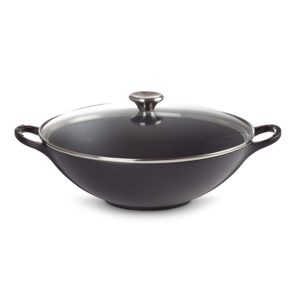Le Creuset Signature Cast Iron Wok with Traditional Glass Lid - 32cm Le Creuset