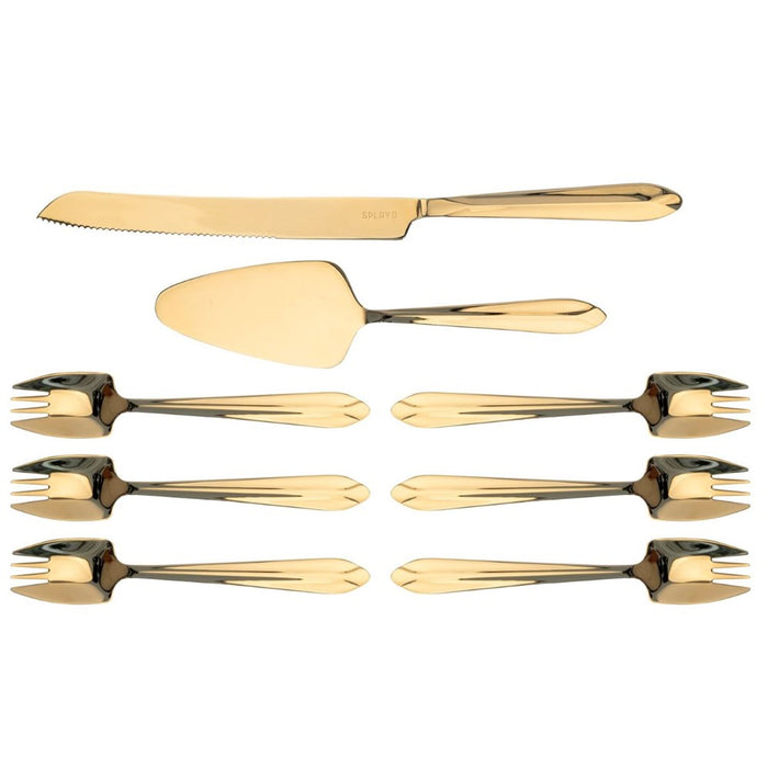 Splayd Gold Cake Knife , Server & Splayd Set - 8 Piece