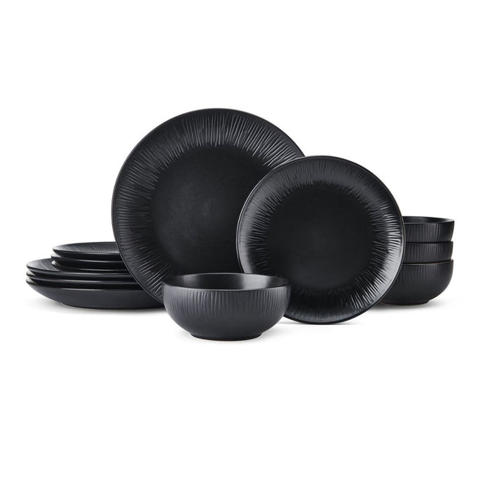 Mikasa Jardin Midnight Stoneware Dinner Set - 12 Piece  - Black