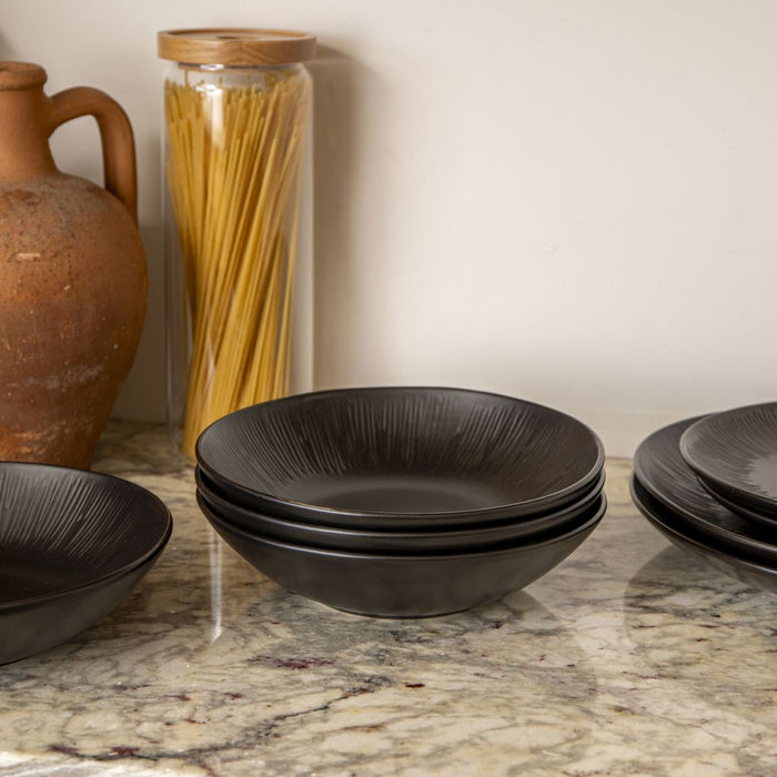 Mikasa Jardin Midnight Stoneware 4 Piece Pasta Bowl Set - 20cm - Black