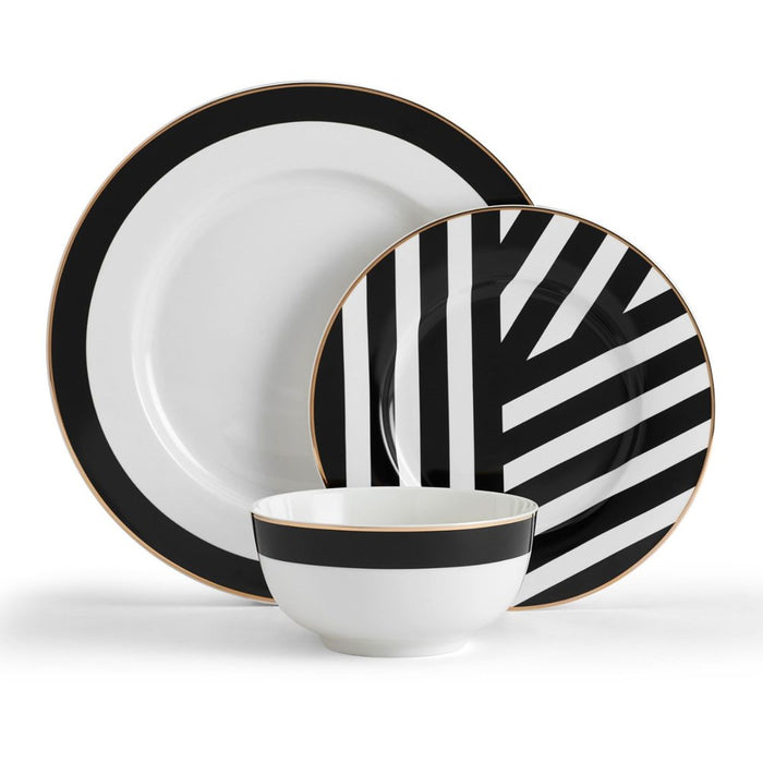 Mikasa Luxe Deco China Dinner Set - 12 piece - Black /White