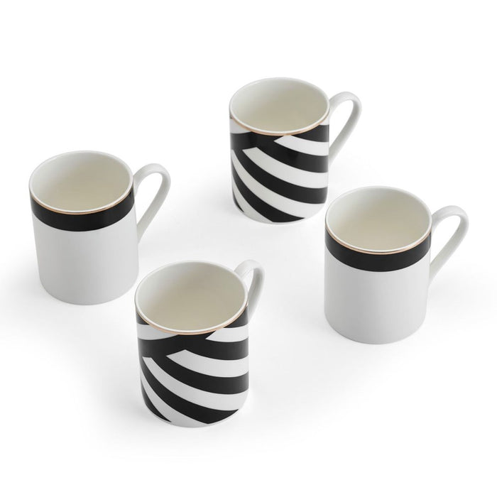 Mikasa Luxe Deco 4 piece China Mug Set - 380ml - Black /White