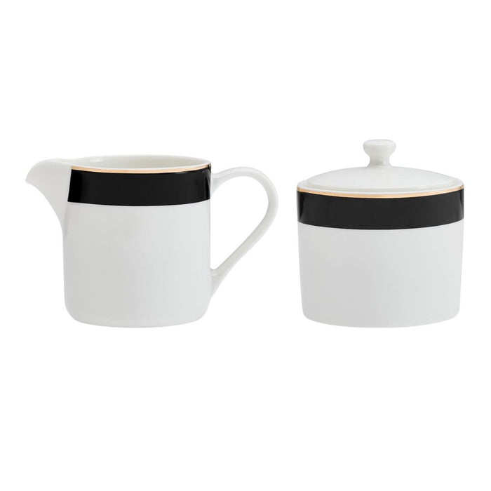 Mikasa Luxe Deco  China Sugar Pot  and Creamer Set - 245ml - White/Black