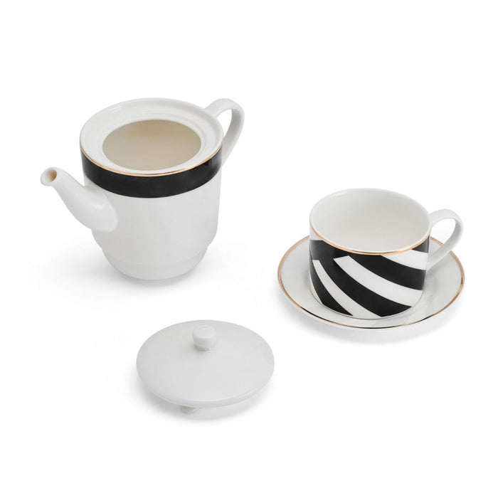 Mikasa Luxe Deco  China Tea for One Set - White /Black