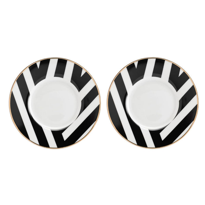 Mikasa Luxe Deco Set of 2 China Teacups and saucers with Geometric Stripe - 200ml - White / Black