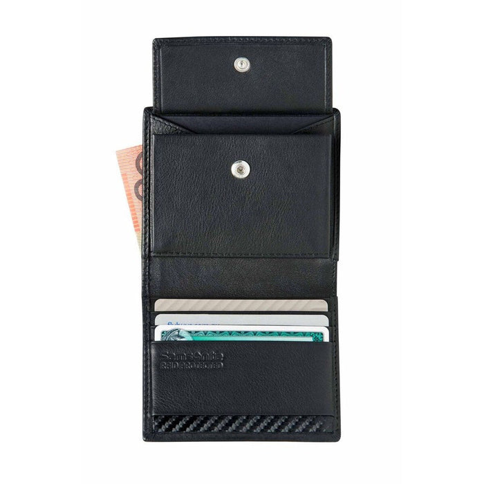 Samsonite DLX Leather Wallet, Slimline with Coin and RFID blocking (3CC) - Black