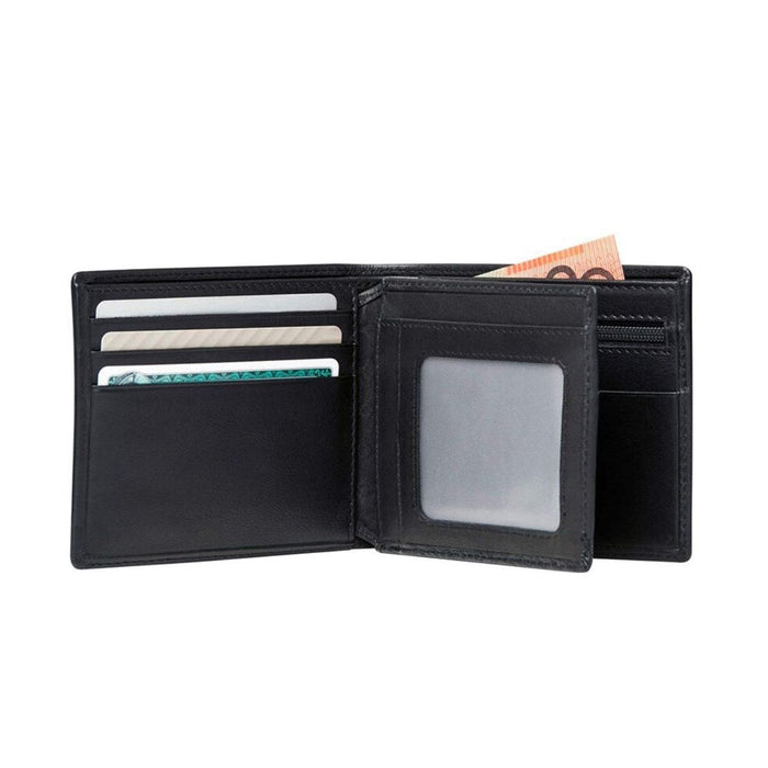 Samsonite DLX Leather Wallet with Coin, ID and RFID blocking (7CC) - Black