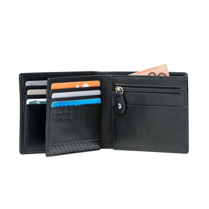 Samsonite DLX Leather Wallet with Coin, ID and RFID blocking (7CC) - Black