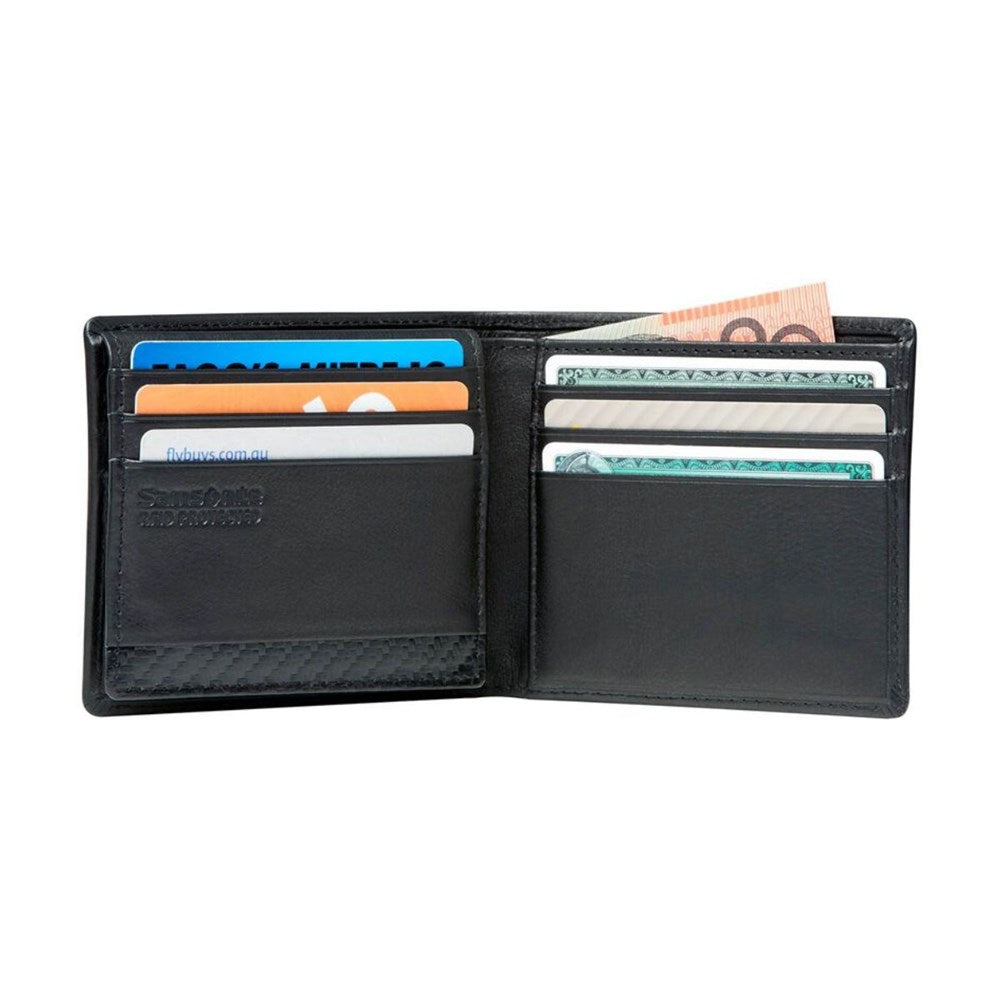 Samsonite DLX Leather Wallet with ID and RFID blocking (9CC) - Black Samsonite