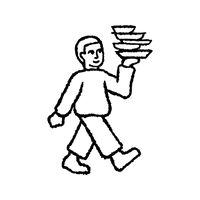 Illustration of a person walking while balancing plates