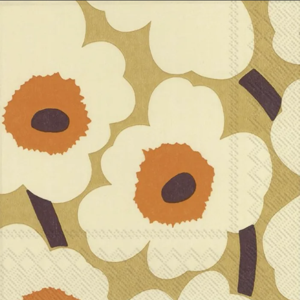 Marimekko Unikko Orange Cream Luncheon Napkin Marimekko