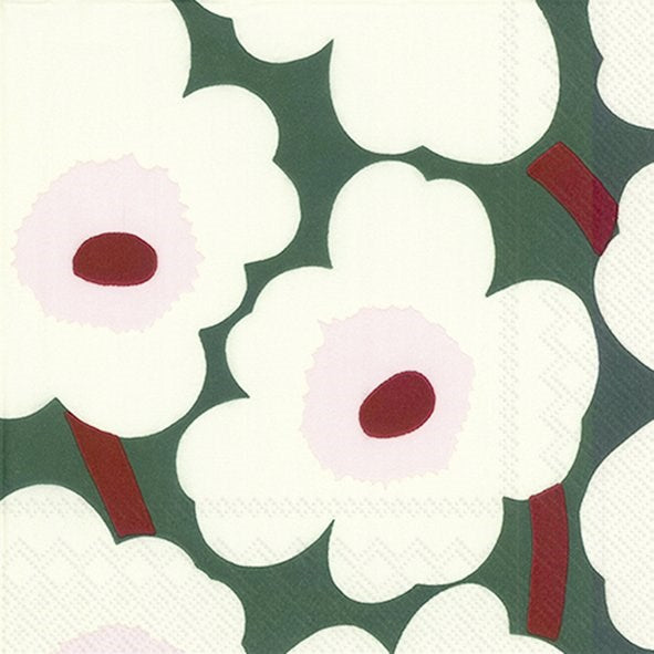 Marimekko Unikko Green Cream Luncheon Napkin Marimekko