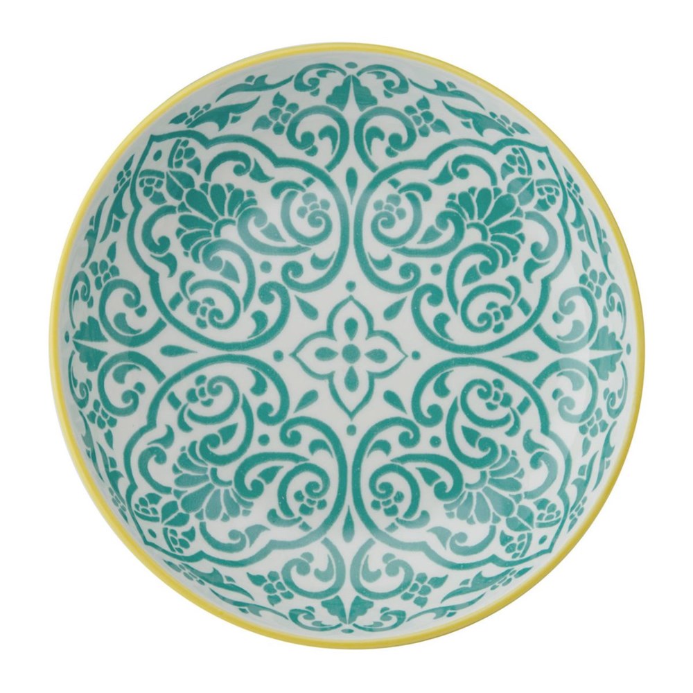 Mikasa Stoneware Bowl - 21cm - Yellow & Blue Geometric - Home Essentials