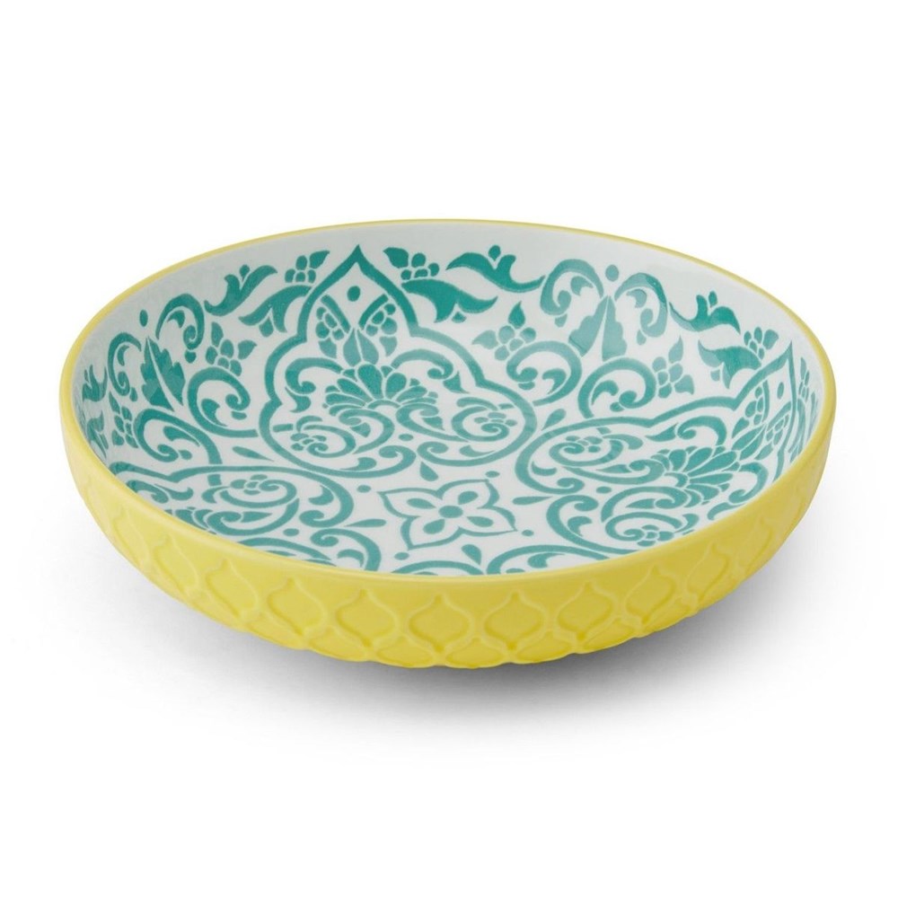 Mikasa Stoneware Bowl - 21cm - Yellow & Blue Geometric - Home Essentials