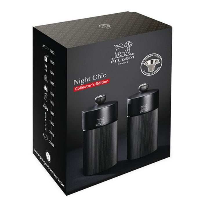 Peugeot Night Chic Line Manual Pepper & Salt Mill Set - Matte Black - 12cm
