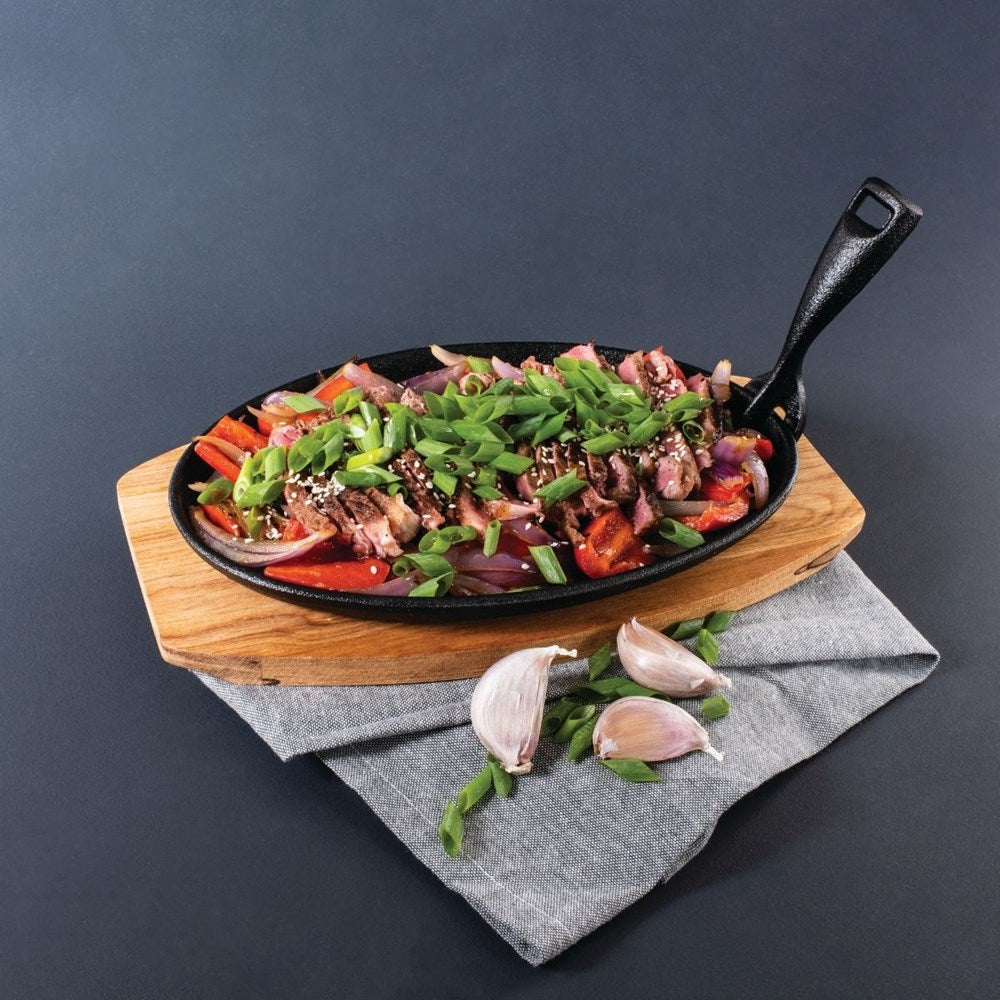 Pyrolux Pyrocast Oval Sizzle Plate with Maple Tray