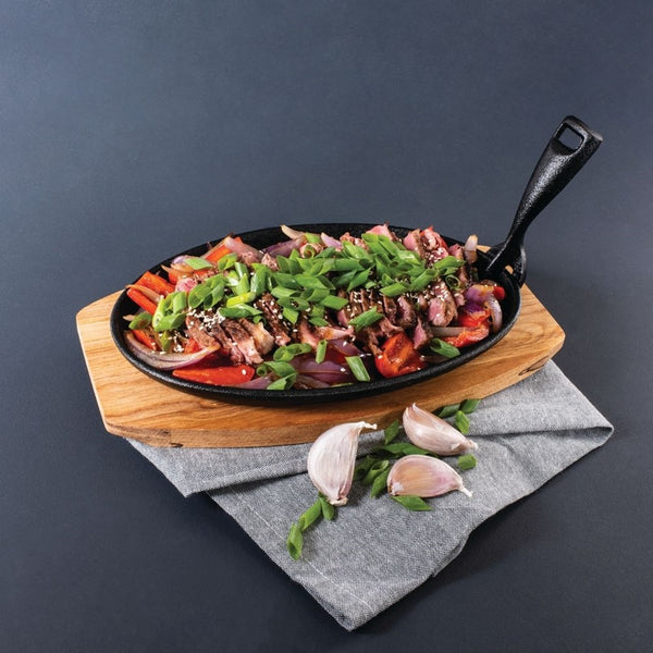 Pyrolux Pyrocast Oval Sizzle Plate with Maple Tray