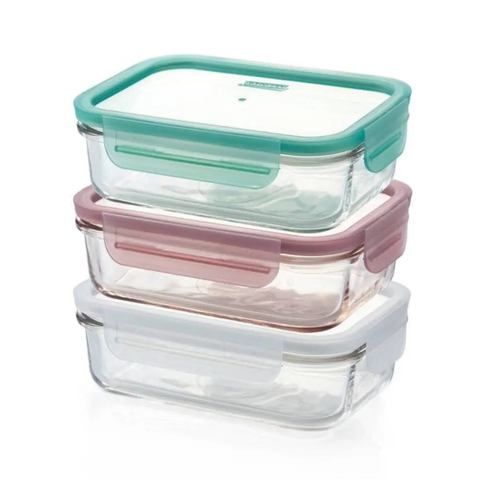 Glasslock Rectangle Tempered Glass Container Set - 3 Piece Glasslock