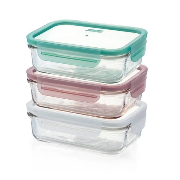 Glasslock Rectangle Tempered Glass Container Set - 3 Piece Glasslock
