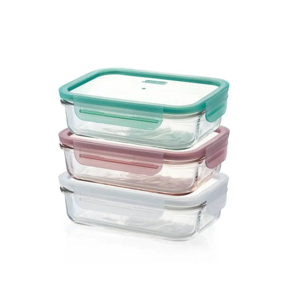 Glasslock Rectangle Tempered Glass Container Set - 3 Piece - Home Essentials
