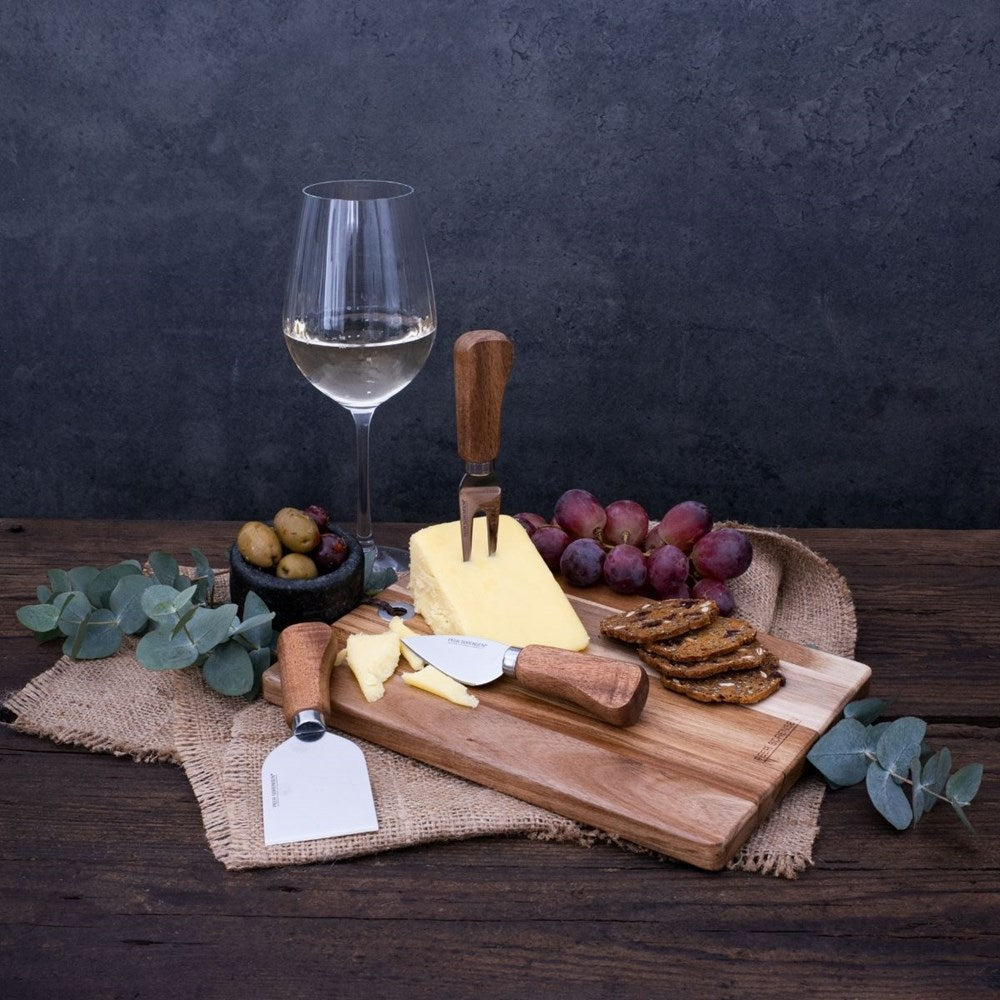 Peer Sorensen Acacia Wood Rectangular Cheese Board with 3 Knives