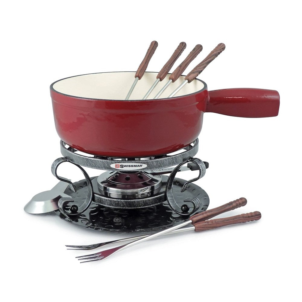 Swissmar Lugano 9 Piece Cast Iron Fondue Set - Cherry Swissmar