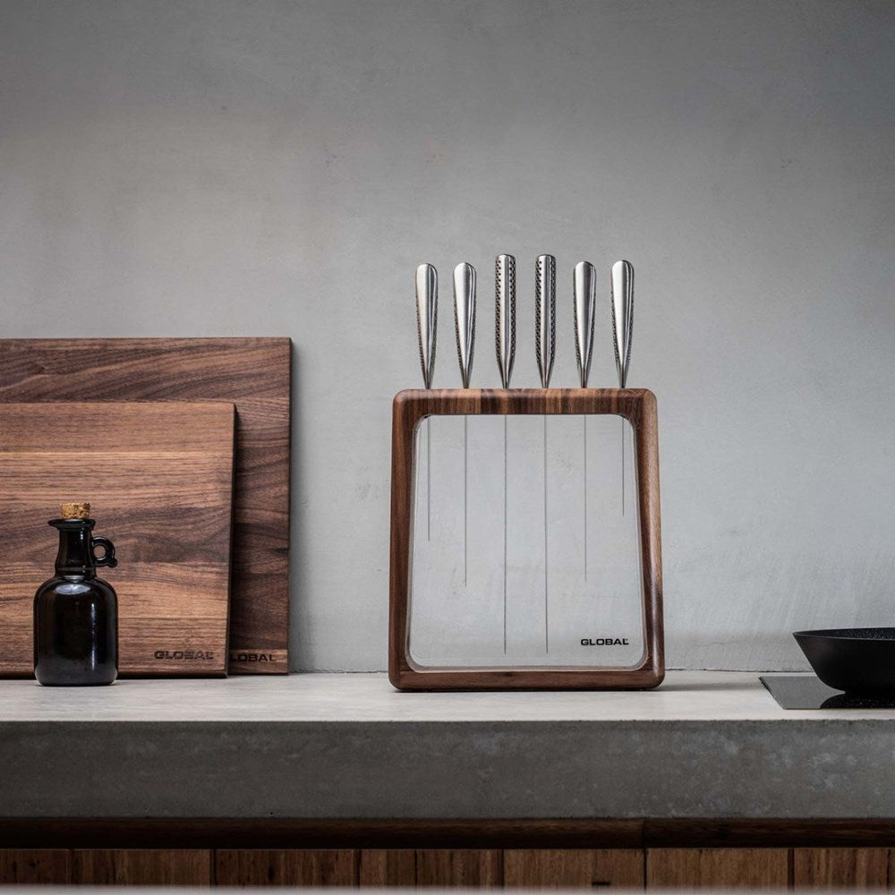 Global Hashira Knife Block Walnut - 7 Piece Global