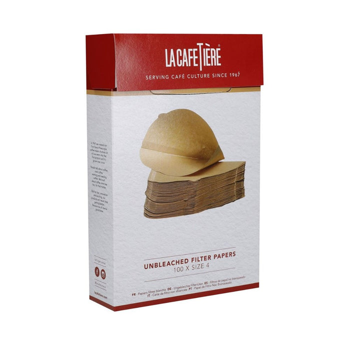 La Cafetiere Unbleached Coffee Filter Papers, Size 4 - 100 pieces