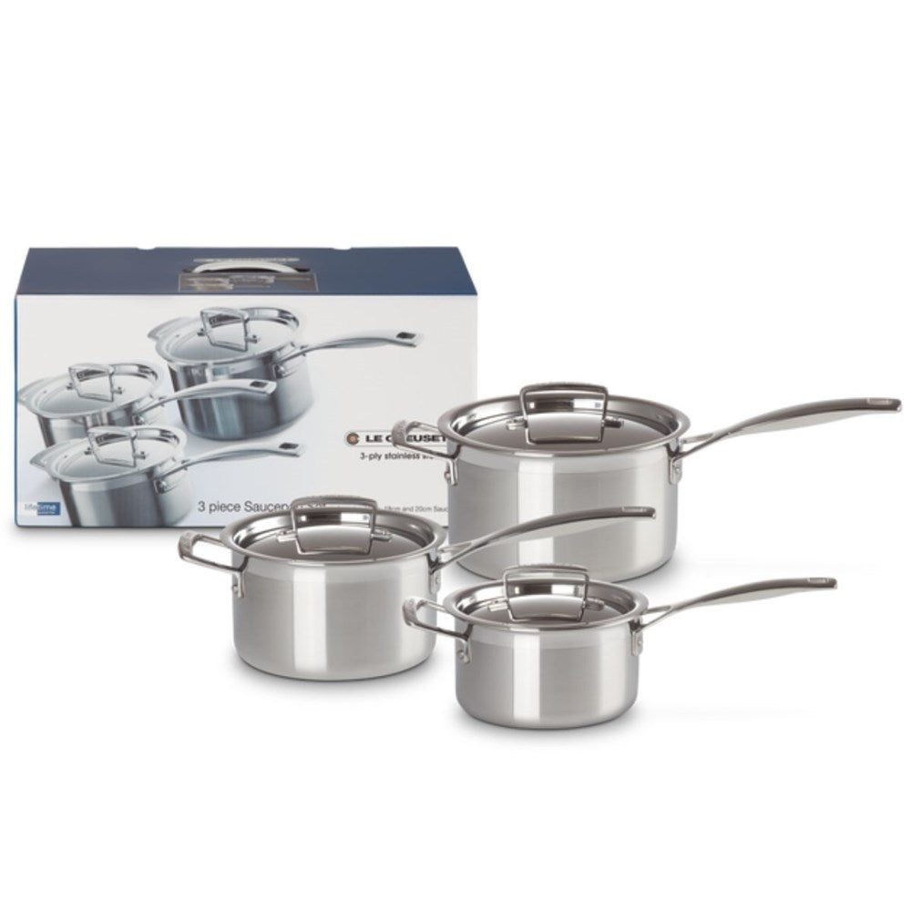 Le Creuset Classic 3 Ply Stainless Steel Saucepan Set - 3 Piece Le Creuset
