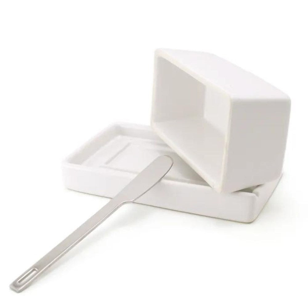Zero Butter Dish White with Stainless Steel Knife Zero Japan