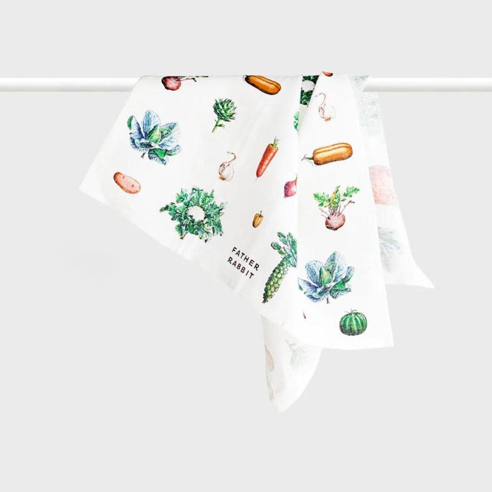 Father Rabbit Tea Towel - Vintage Vegetables
