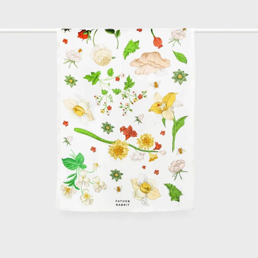 Father Rabbit Tea Towel - Vintage Wallpaper