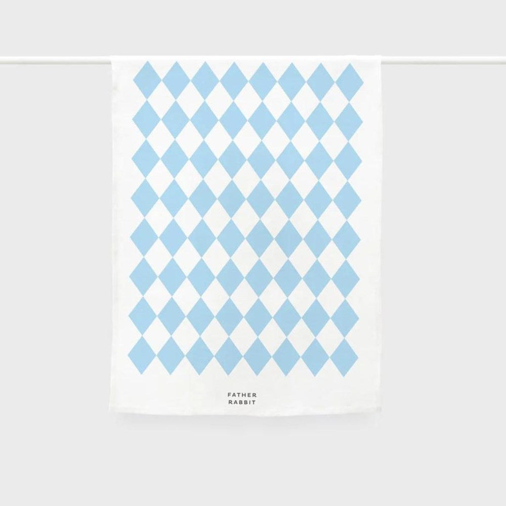 Father Rabbit Tea Towel - Blue Diamonds