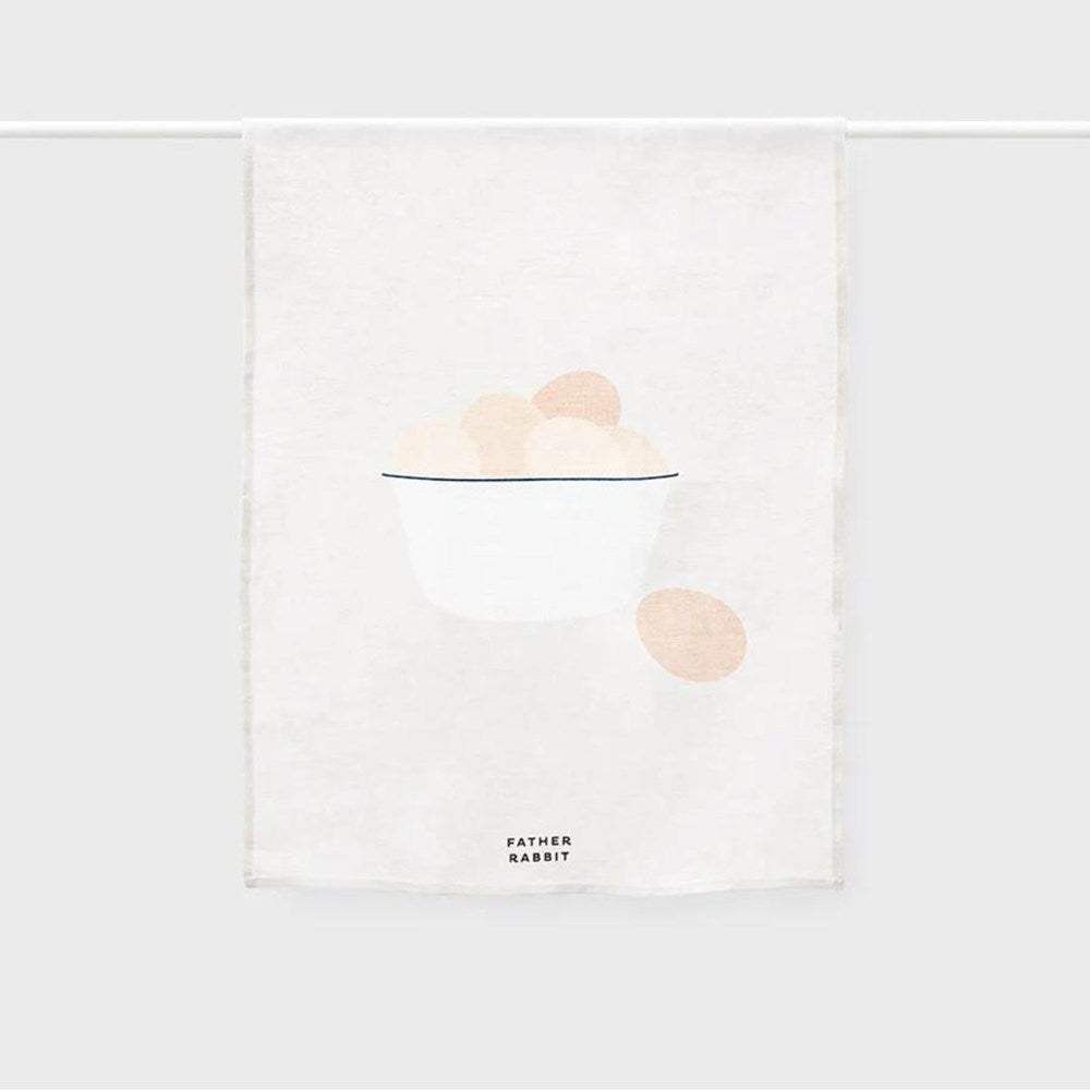 Father Rabbit Tea Towel - Eggs in Enamel