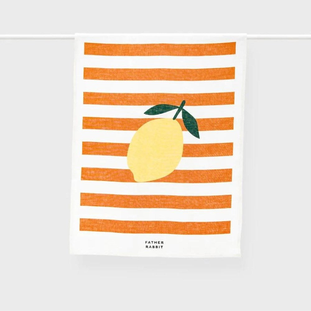 Father Rabbit Tea Towel - Lemon Stripe