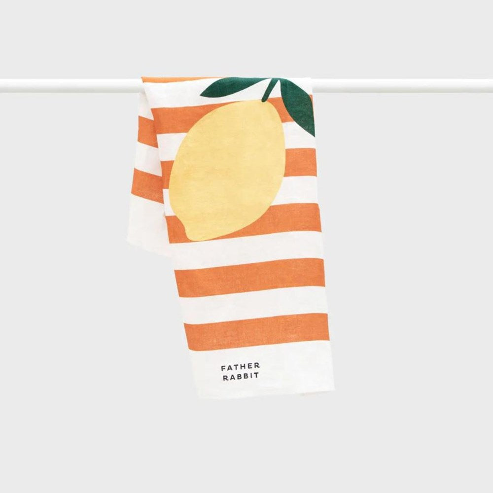 Father Rabbit Tea Towel - Lemon Stripe