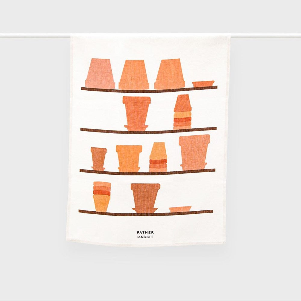 Father Rabbit Tea Towel - Empty Pots on Shelves