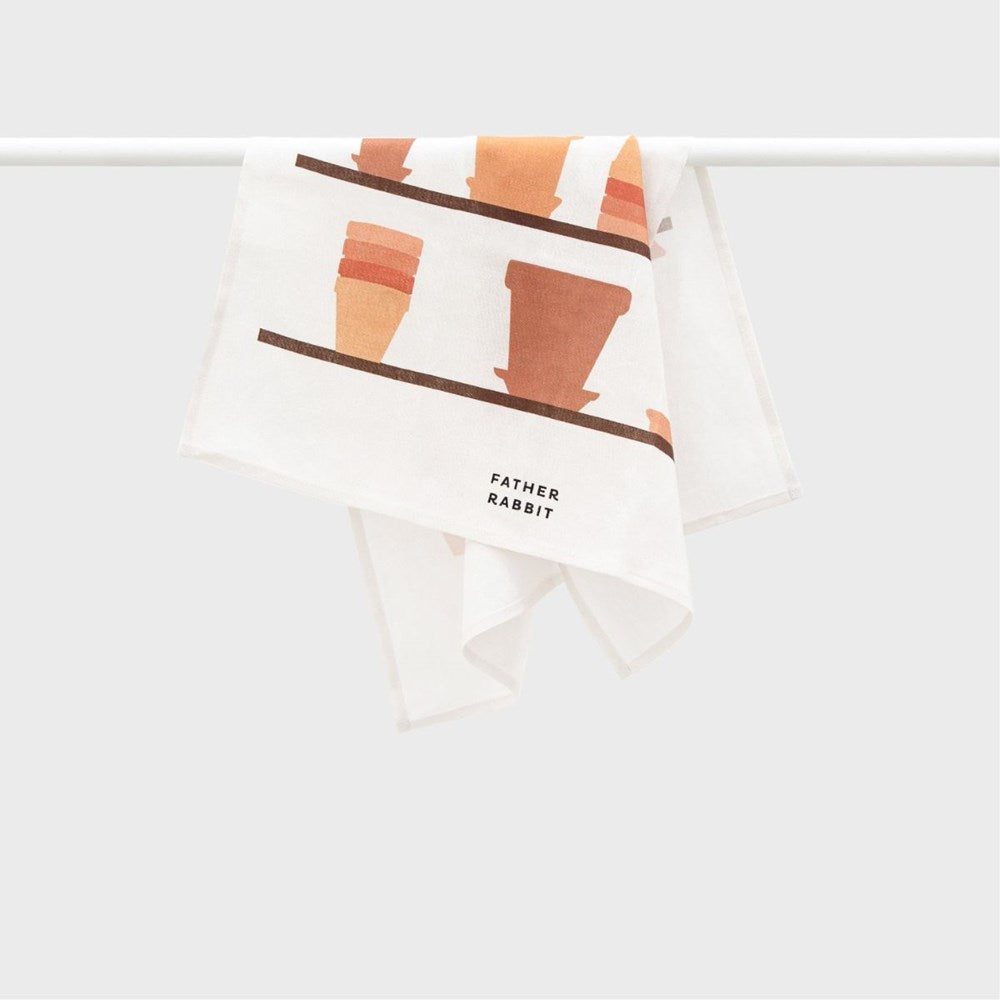 Father Rabbit Tea Towel - Empty Pots on Shelves