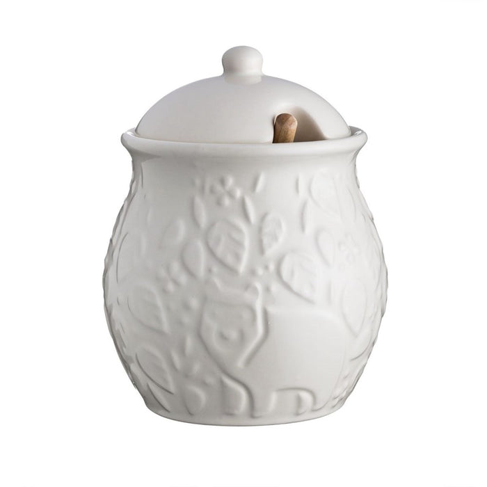 Mason Cash 'In The Forest' Honey Pot & Wooden Drizzler - White 450ml