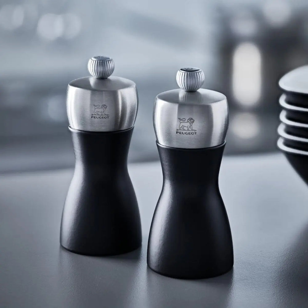 Peugeot Fidji Stainless Steel Salt and Pepper Mill Set Matt Black - 12cm