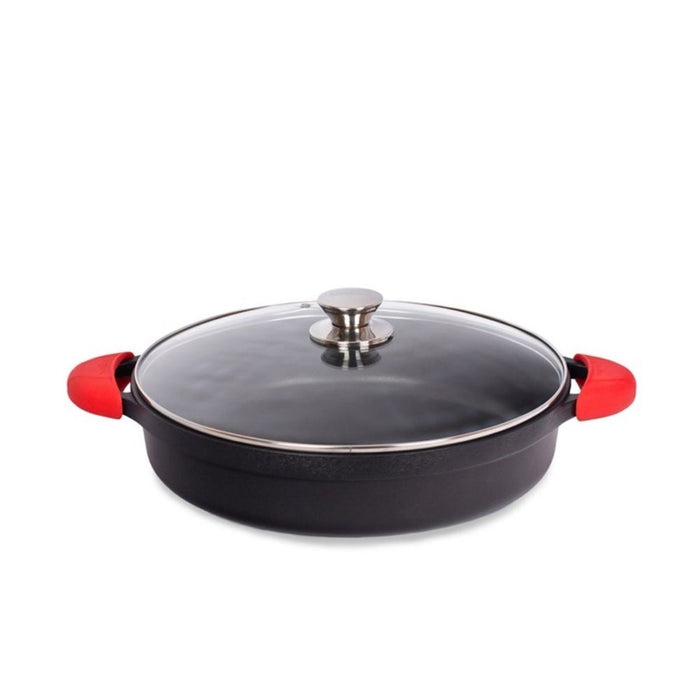 Valira Shallow Casserole with Lid + Silicone Handles - 28cm