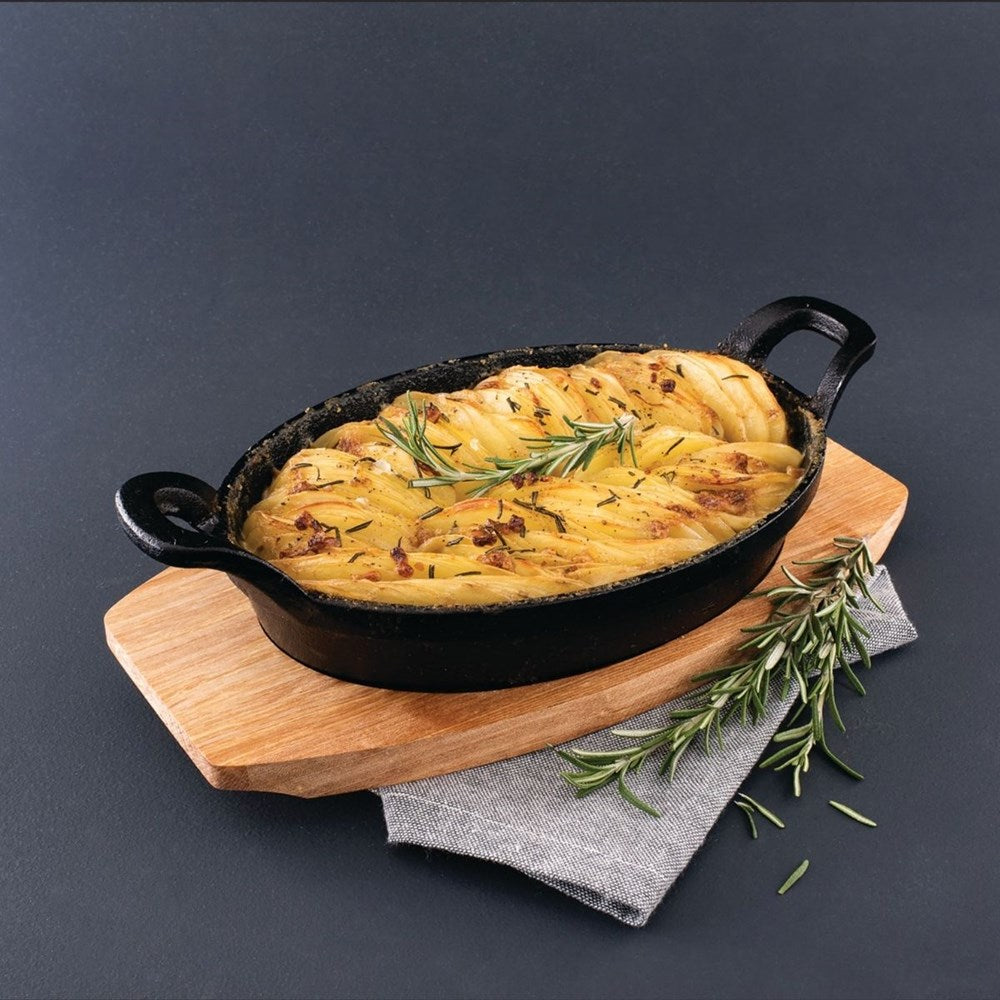 Pyrolux Pyrocast Oval Gratin with Maple Tray - 15.5cm